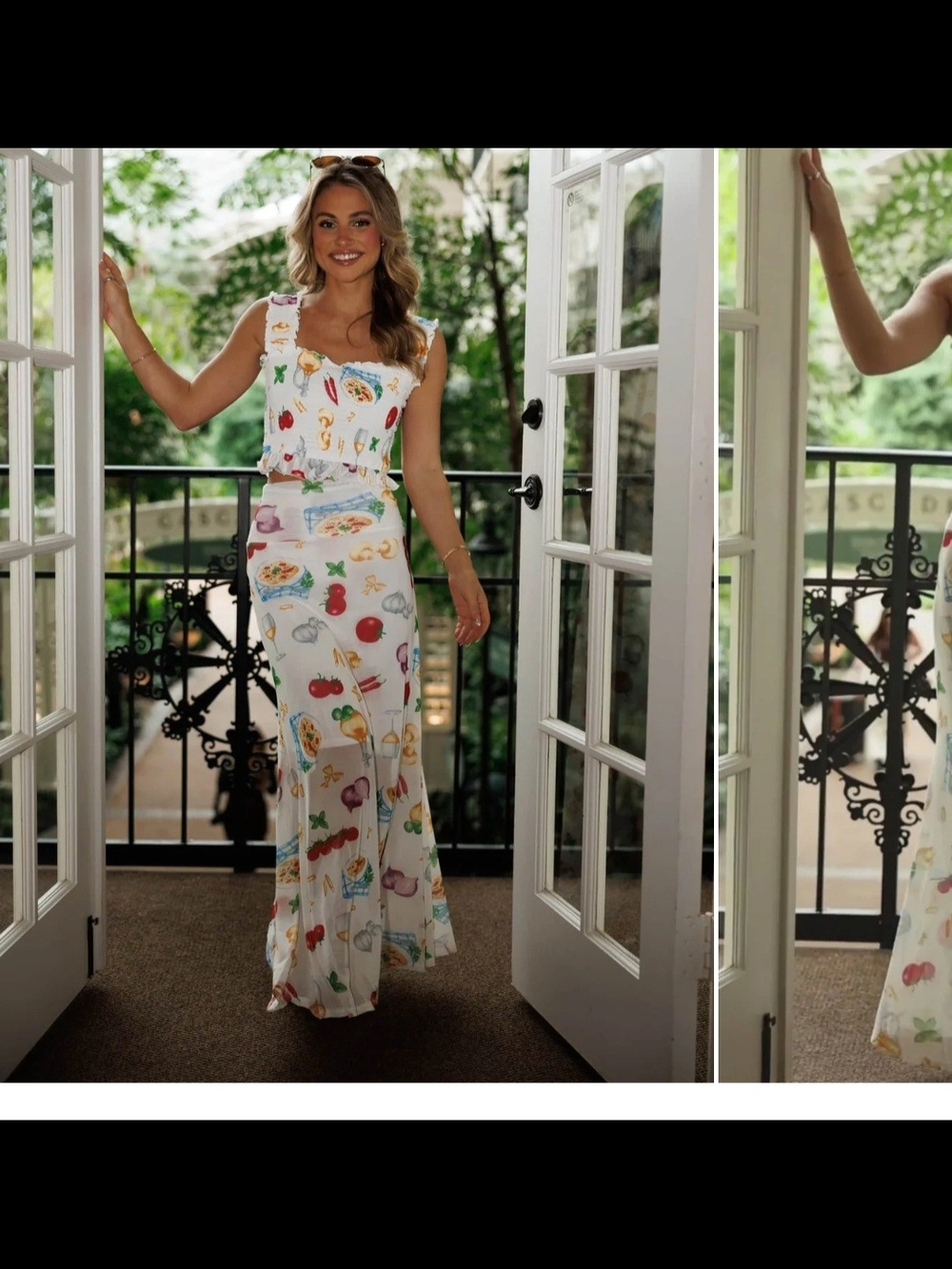 Promesa White Two-Piece Skirt Set with Multicolor Print